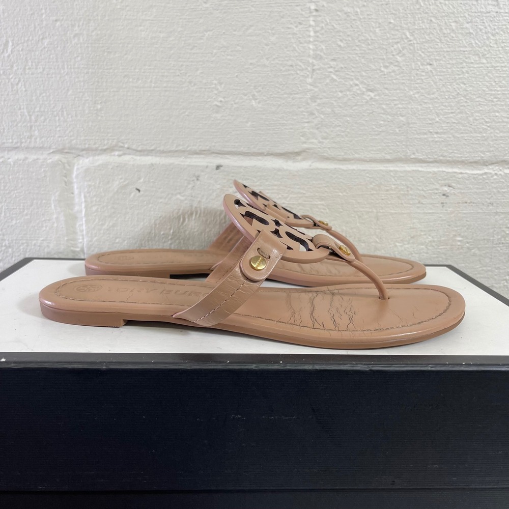 Tory Burch Miller 21168647 Thong Sandals Beige Light Sand Leather Women's 8.5 M